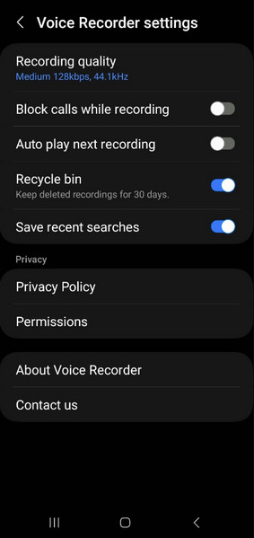 adjust recording settings on android