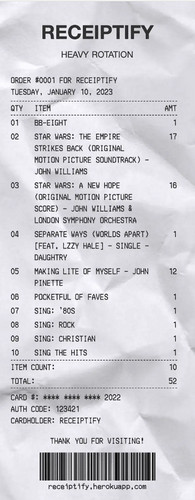 top 10 mostly played tracks receipt