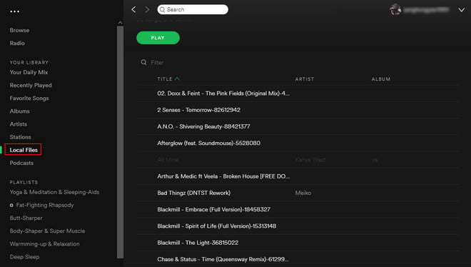 Find local files on Spotify