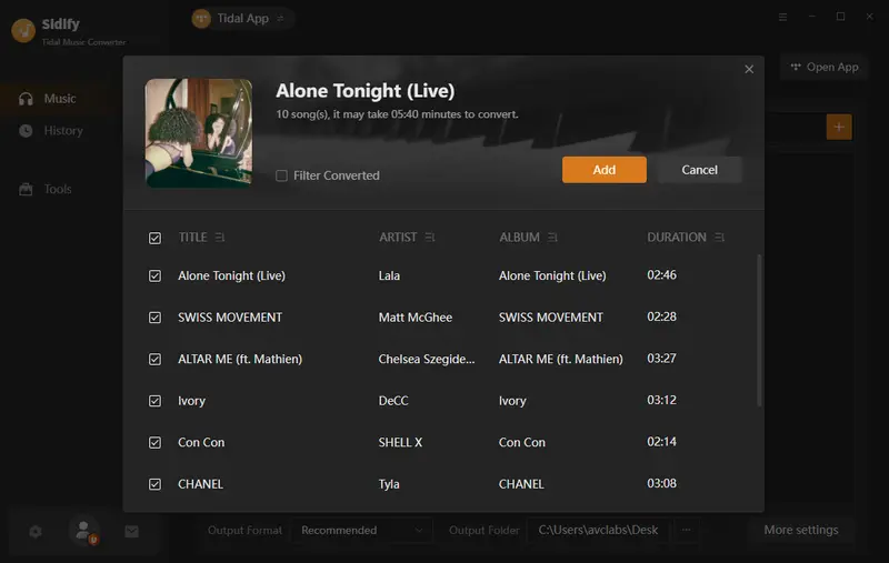 add songs to sidify