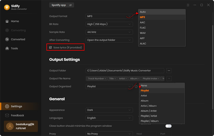 Customize output settings