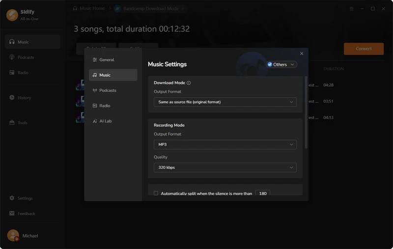 bandcamp music download settings