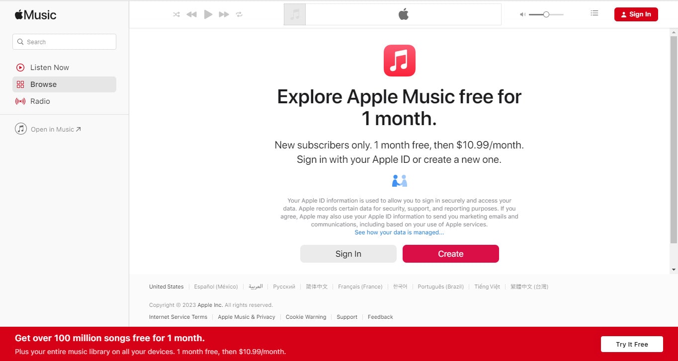 get apple music free trial for 1 month