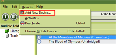 Aggiungi il tuo lettore MP3 a Audible Manager