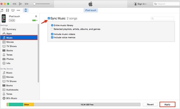 transfer the converted iTunes audiobooks to iPod Touch