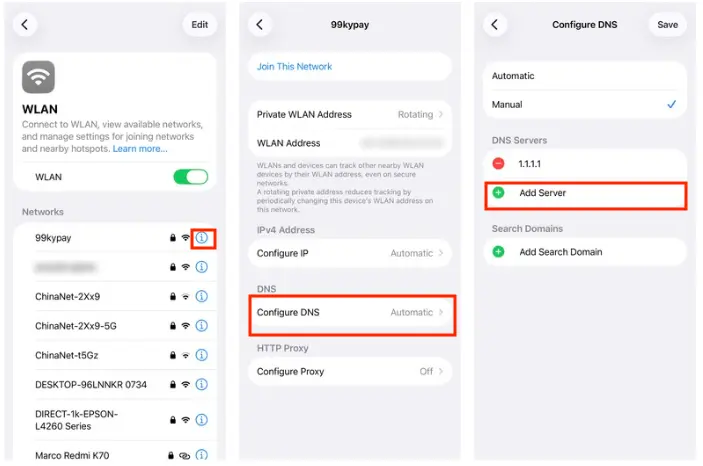 Change DNS Address on ios 
