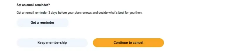 click to continue to cancel
