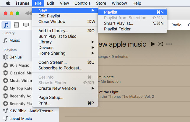 Create New Playlist on iTunes Mac