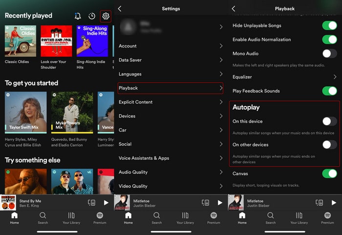 disable spotify autoplay option