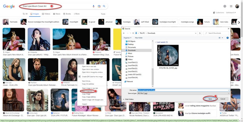 download album cover from google searching