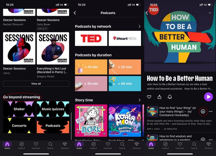 download deezer podcasts for offline playback