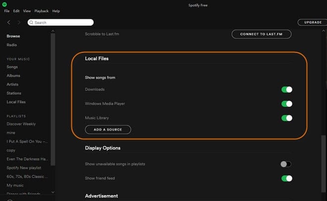 Importazione di file locali