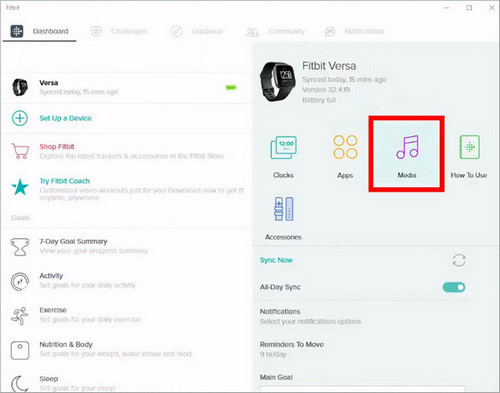 fitbit download music to versa