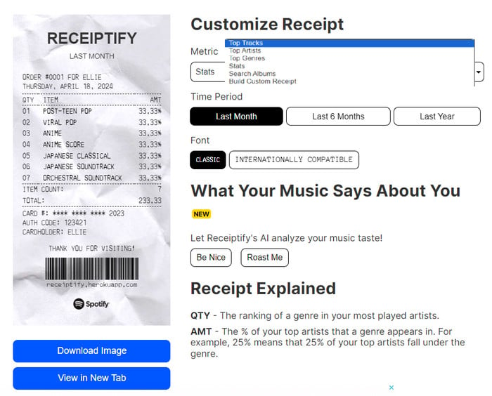 generate spotify most-played receipt