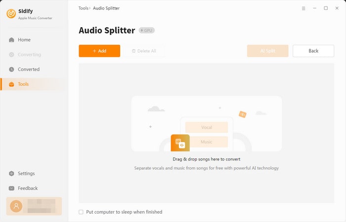 main interface of sidify ai audio splitter