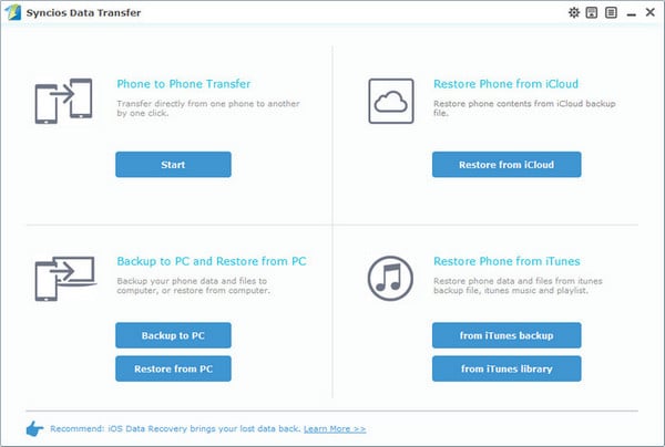 Syncios Data Transfer homepage