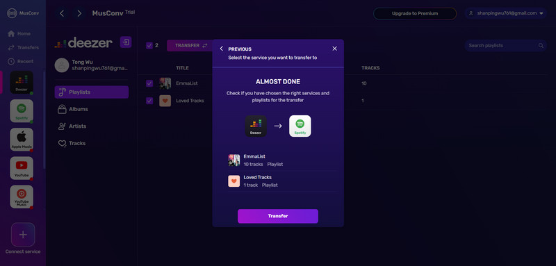 transfer music between deezer and spotify