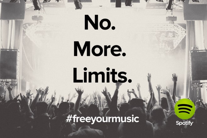 Musica in streaming su Spotify senza limiti di tempo e senza pubblicità
