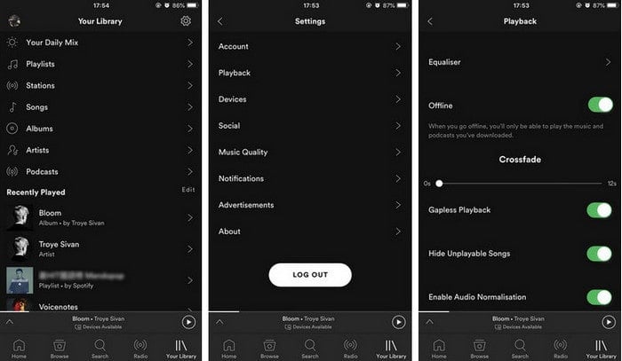 Modalità offline di Spotify su iPhone