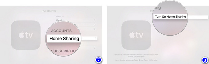 Turn on home sharing on Apple TV 4
