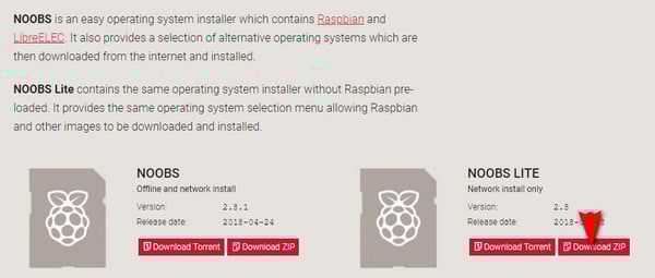 Download NOOBs Lite Zip