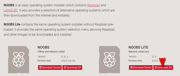 Download NOOBs Lite Zip