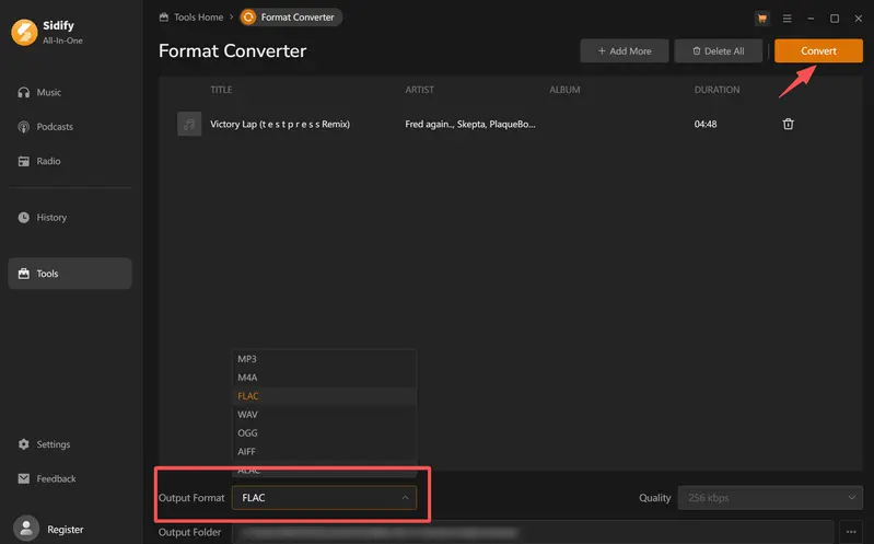 Step 3: Choose FLAC as Output Format