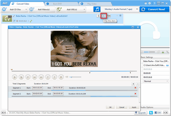 Ritaglia l'audio con Any Video Converter gratuito