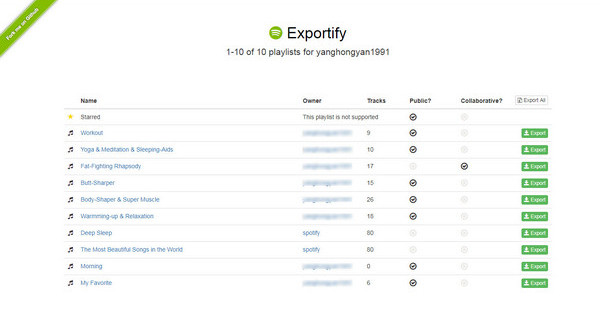 Esporta la playlist di Spotify in Excel CSV