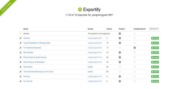 Esporta la playlist di Spotify in Excel CSV