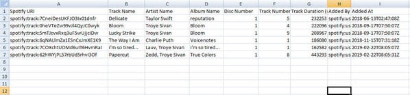 Esporta la playlist di Spotify in Excel CSV