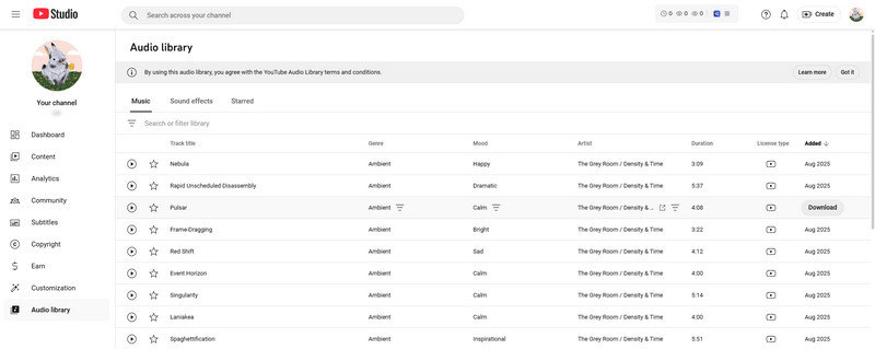 youtube audio library