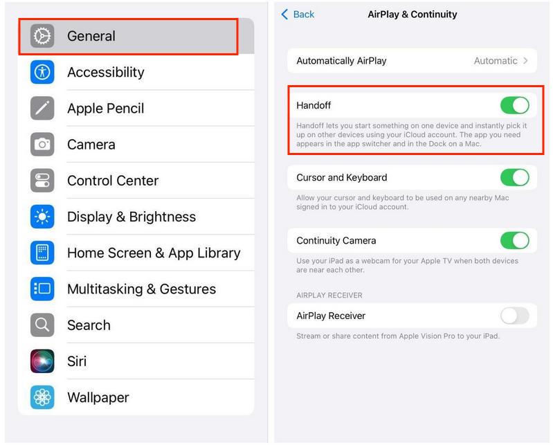 turn off handoff ipad