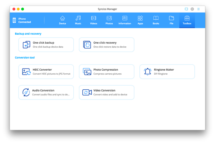 interface of Syncios