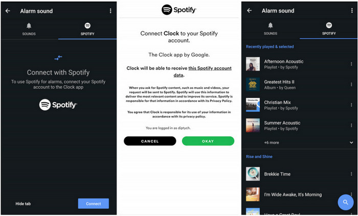 Use Google Clock to set Spotify music as Android alarm
