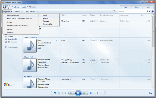 Add the converted Apple Music songs to Windows Media Player