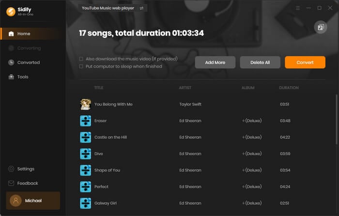 add youtube music to convert