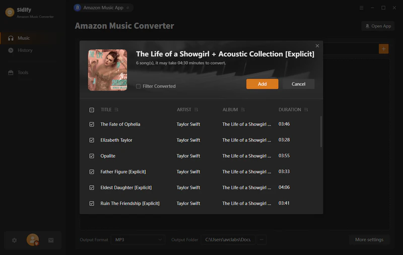 add amazon music to convert
