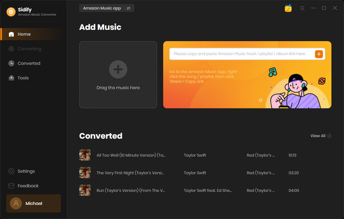 sidify amazon music converter interfaccia principale