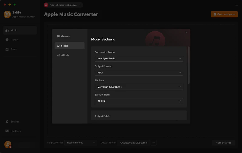 Set output as MP3