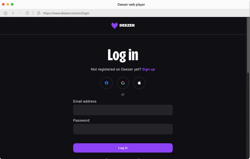 log in to deezer account