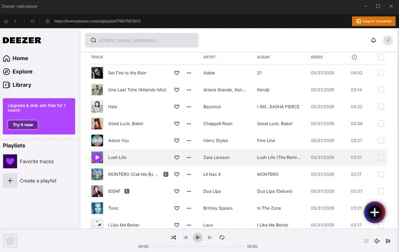 select deezer music to convert