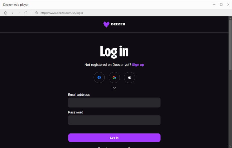 log in to deezer account