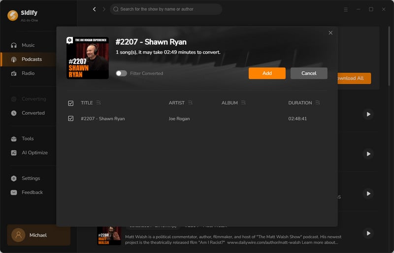 add podcasts to download