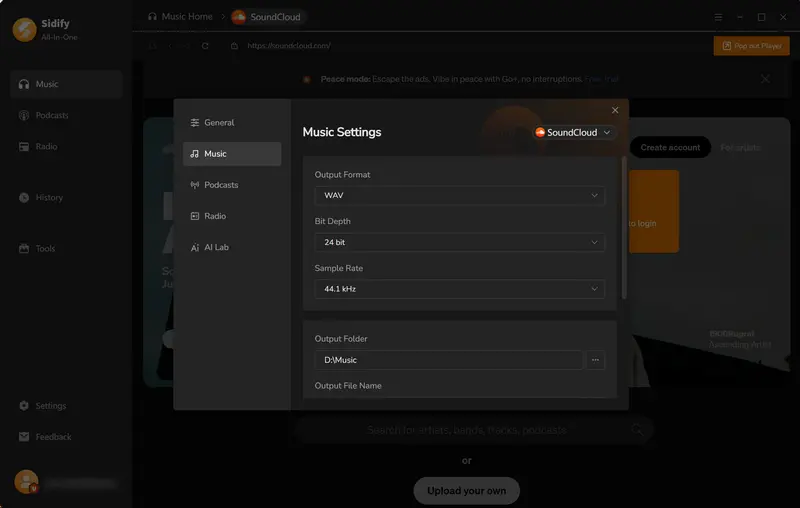 Step 2: Set Output format as FLAC