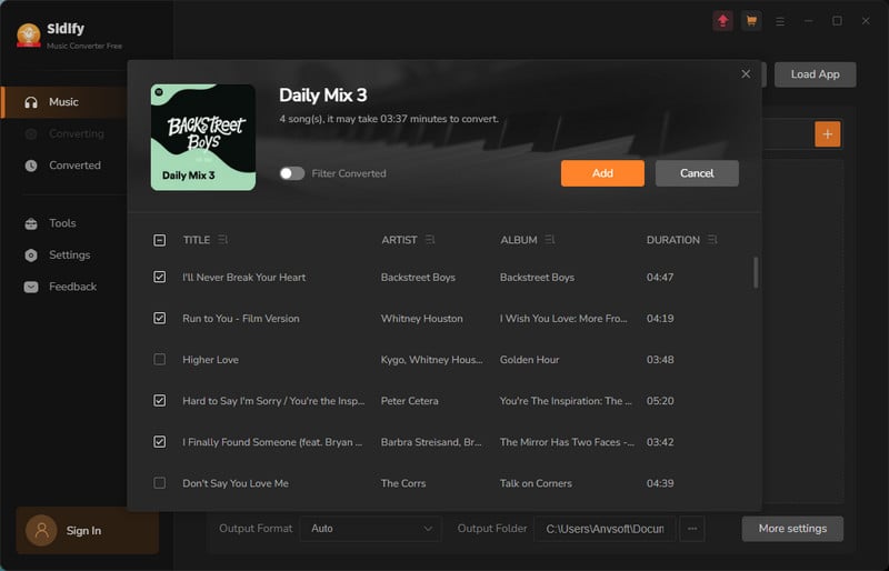 Aggiungi brani Spotify o playlist a Sidify