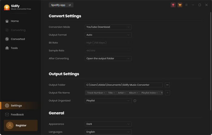 Customize the output setting