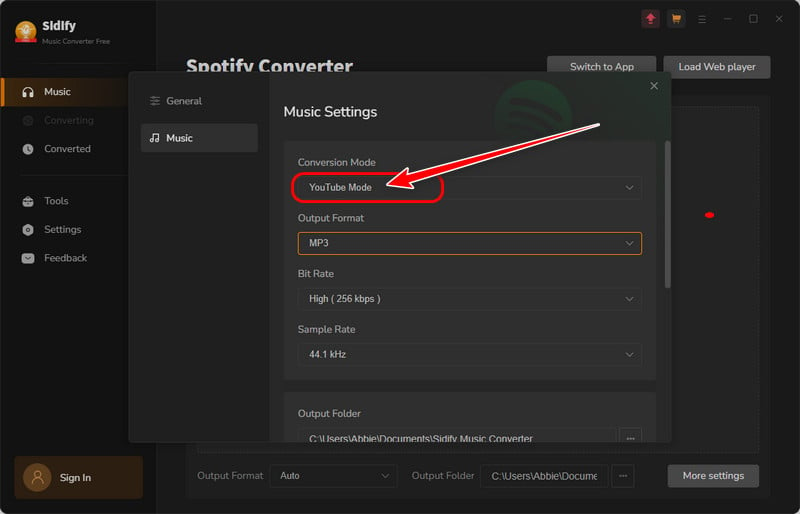 sidify spotify music converter settings