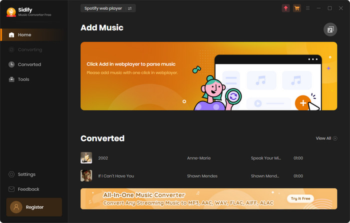 Main Interface of Sidify Music Converter Free
