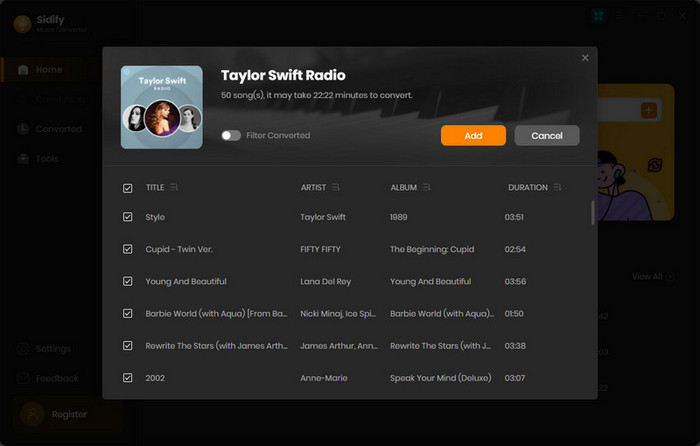 aggiungi una playlist Spotify per sidify